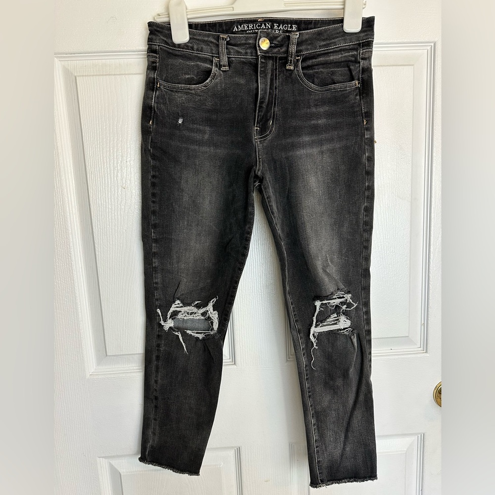 American Eagle Hi-Rise Jegging Crop, faded black, size 8